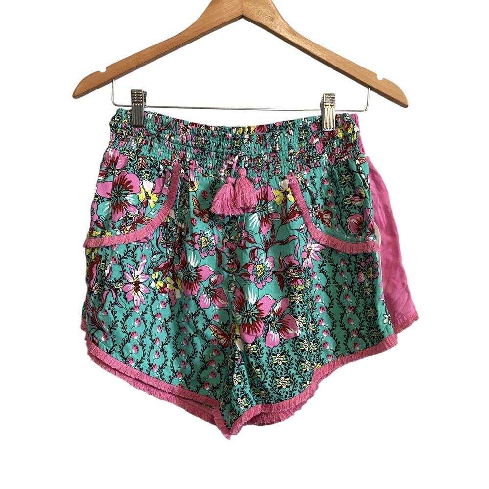 Japna Sleepwear Pink/Green Smocked Waist Shorts Medium 2Pack NWT Boho Tassal